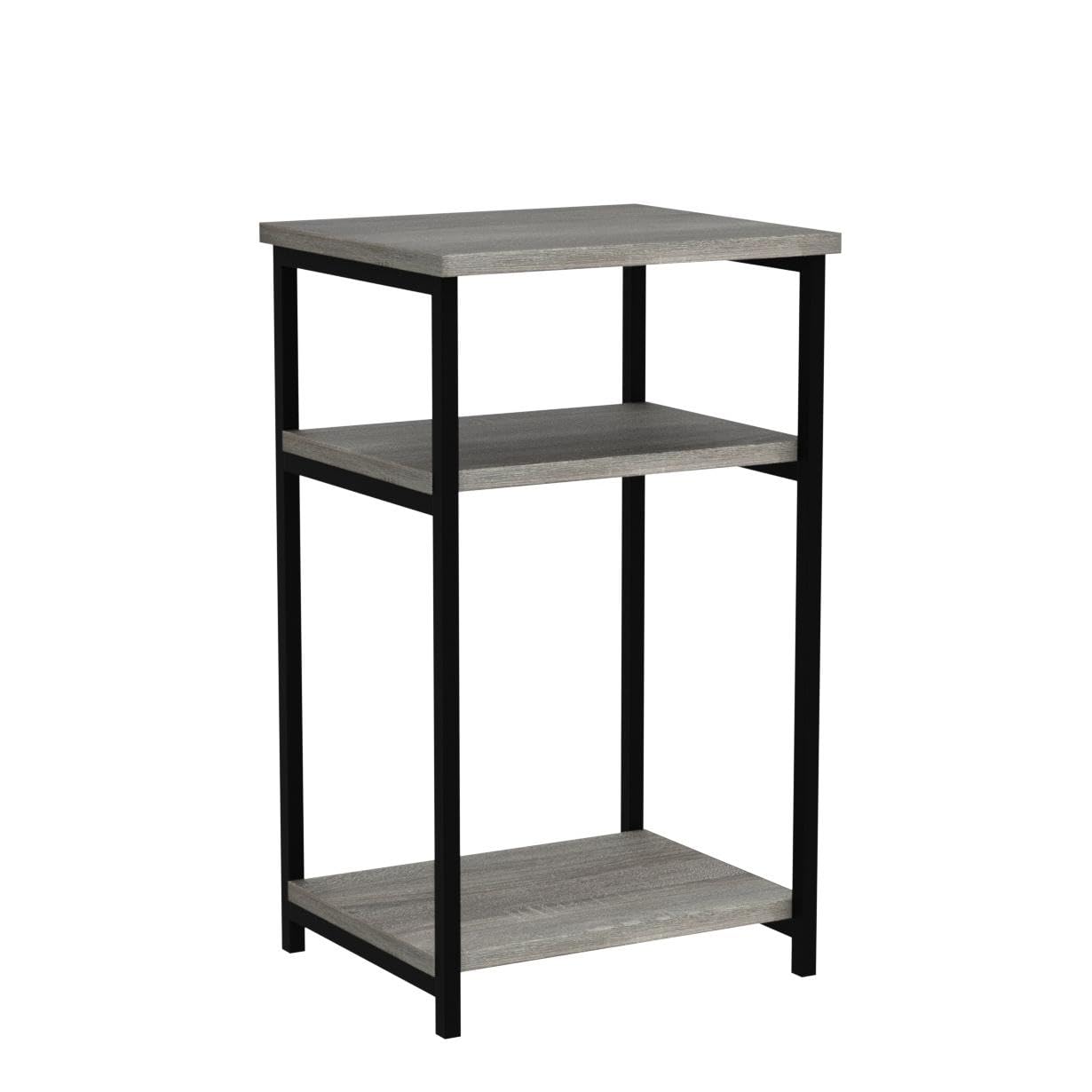 Furinno JUST Side Table Set of 2, 3-Tier Metal Frame End Table with Open Shelf, Night Stand, Bedside Table, for Living Room, Bedroom, French Oak