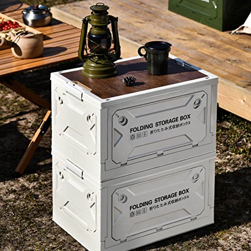 Qcwwy Foldable Camping Storage Box, Collapsible Storage Box, Strong Carrying Capacity, 50L, Large Capacity, Stackable Nicely for Picnic Gray White
