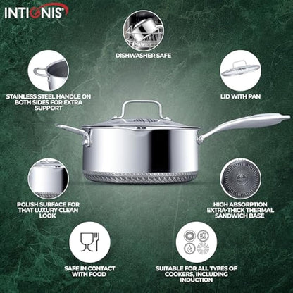 Saucepot with lid 24cm/4L | Non-stick Sauce Pan for Induction, Gas, Electric Hobs |Cooking Pot with Pour Spout |Stay Cool Twin Handle | Anti Scratch |Oven Safe | Honey Comb German Engineering | Chemic