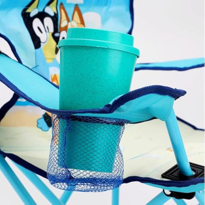Toyland® Bluey & Bingo Folding Children's Camping Chair With Cup Holder & Storage Bag - Perfect for Camping Trips, Beach & Garden