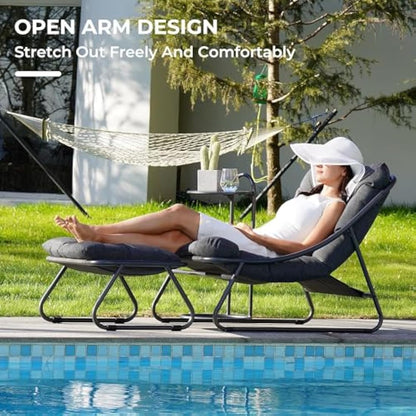 Grand patio Sun Lounger for garden, Garden lounger with Side Table and footstool, Recliner Chair with Removable Cushion for Adults, Reclining Garden chairfor Patio, Living Room, Outdoor, Dark Gray