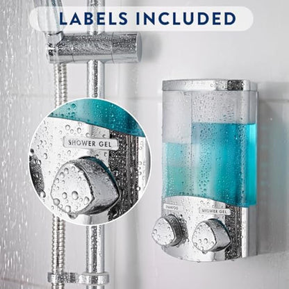 Croydex Wall Mounted Soap Dispenser - Eliminates Shower Clutter, Easy to Refill and Has a Pre-Measured Pump for Your Shower Gel, Shampoo and Conditioner, Mount On Corner or Flat Wall (White, 3x450ml)