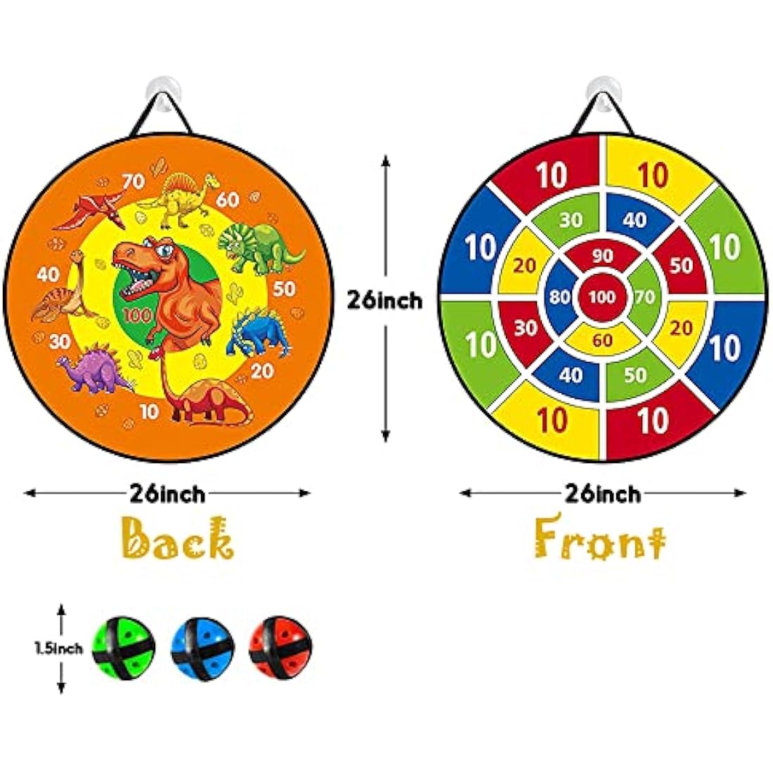 Tuko 26'' Large Dart Board Game Set for Kids with 9 Sticky Balls, Indoor Outdoor Fun Party Favor Toy for Boys Girls (BG0221212)