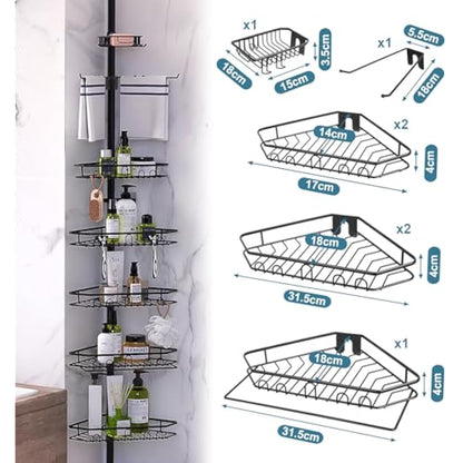 Mutool 7 Tier Adjustable Corner Shower Shelf, Telescopic Shower Caddy with Soap and Towel rack, No Drilling Bathroom Storage Organizer for Shampoo Accessories (Black)