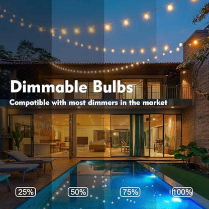 Yuusei Festoon Lights Outdoor 150Ft, LED Outdoor String Lights Mains Powered Waterproof Garden Lights with 75+2 Shatterproof Plastic G40 Bulbs for Party, Patio, Wedding, Party, Terrace