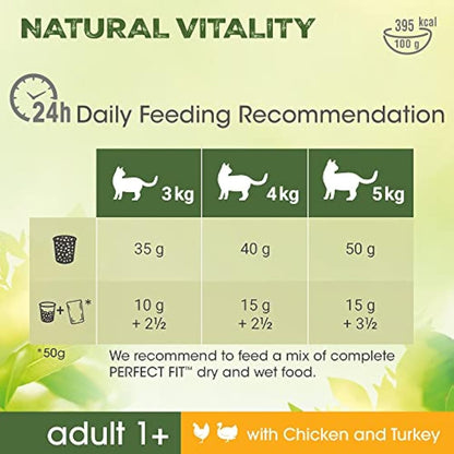 Perfect Fit Natural Vitality Dry Cat Food Adult 1+ - Complete Dry Food for Adult Cats from 1 Year Old, Rich in Chicken and Turkey – 6 kg (Pack of 1)
