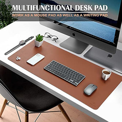 K KNODEL Large Office Leather Desk Mat, Mouse and Keyboard Pad, Computer and Laptop Mat, Desktop Protector and Cover, Writing Pad and Blotter (90x43cm, Brown)