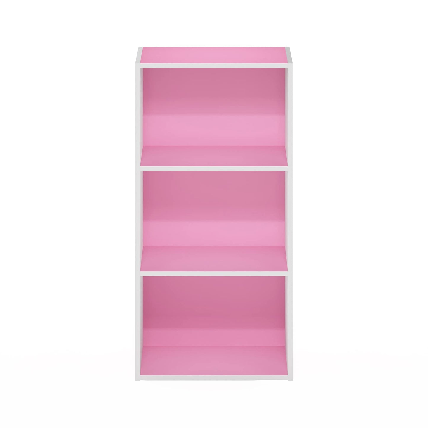 Furinno LUDER Book Shelf, 3-Tier Modern Bookshelf, Open Shelves Bookcase 9.3 x 16 x 31.4, for Living Room, Bedroom, Home Office, Pink/White