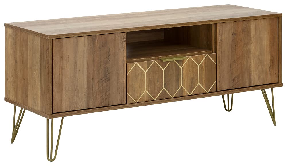 GFW Orleans Mango Effect TV Cabinet, 2 Door 1 Drawer TV Unit with Hairpin Legs, Media Storage Stand for TVs up to 50 Inch