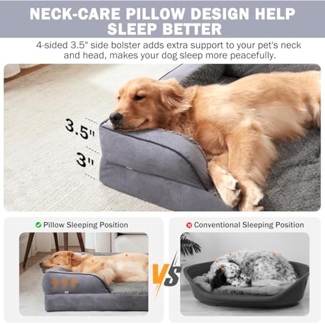 JOEJOY Large Dog Bed, Orthopedic Memory Foam Dog Beds, Washable Pet Bed, Fits up to 50lbs, Good for Doberman Pinscher, Sheltie, Border Collie, Australian Herding Dog