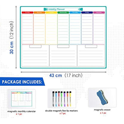 KTRIO Weekly Planner Whiteboard A3 Magnetic Whiteboard for Fridge Dry Wipe Meal Planner Memo Board Weekly Family Planner Reminder Board for Task Planning or Event Reminder