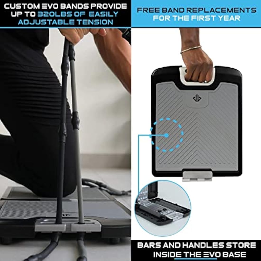 EVO Gym Tragbares Krafttrainingsgert fr zu Hause, Fitnessstudio; All-in-One-Fitnessstudio; Widerstandsbnder, Basis hlt Turnstange und Griffe fr Reisen | Tragbares Fitness- und