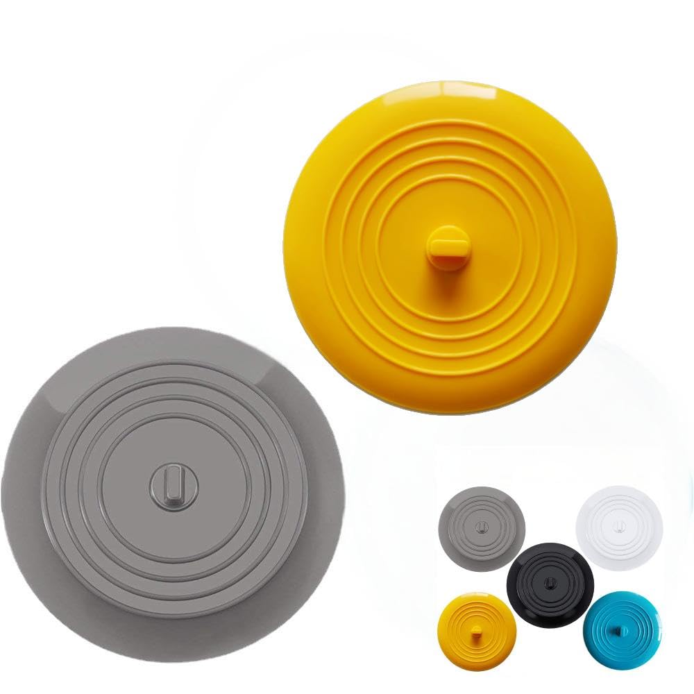 RQzaufania 2 Pack 15.3 cm Diameter Silicone Tub Stopper, Drain Stopper Universal Sink Plug for Kitchen Sink & Basin, Bathtub (Yellow&Grey)