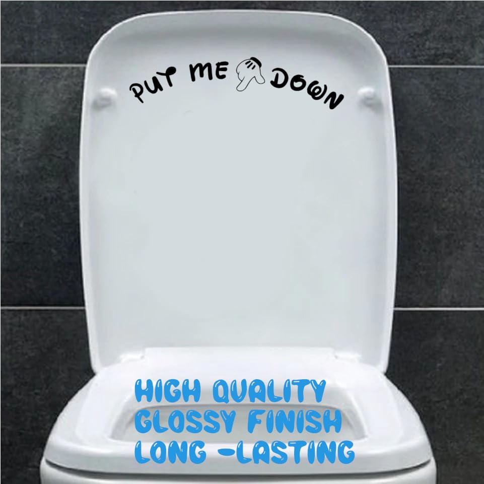 Pack of 2 Put Me Down Cute Mickey Hands Toilet Seat/Lid Sticker - Bathroom Décor - Bathroom Accessory Black