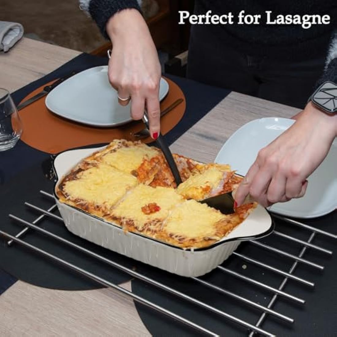 NUTRIUPS 10.5'' Small Baking Dishes Set of 4, 34Oz Rectangular Lasagne Dishes, Small Ceramic Baking Dish, Rectangular Bakeware with Handles, Oven Safe & Microwave Safe