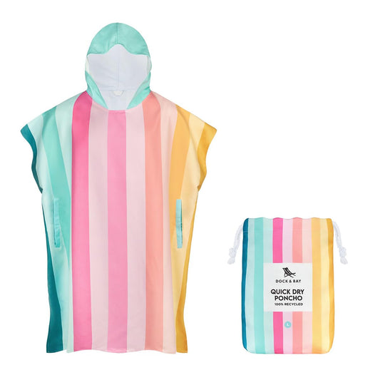 Dock & Bay Adult Beach Poncho - Hooded Towel with Deep Pockets - for Beach & Pool - Super Absorbent, Quick Dry - Coastal Candy, Medium (90x70cm,