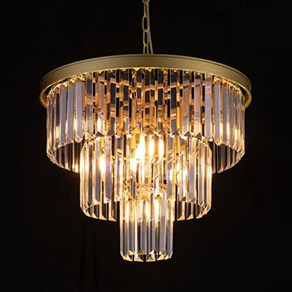 Wellmet 20 inch Gold Crystal Chandelier, 3-Tier Contemporary Modern Bathroom Chandeliers, 7-Light Adjustable Hanging Round Ceiling Light for Bedroom, Entryway, Dining Room, Girls Room, Foyer
