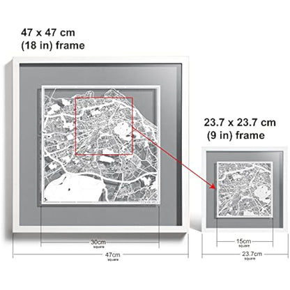O3 DESIGN STUDIO Edinburgh Marco de Papel para mapas, White map, White frame, 9x9 inches, Gift Boxed, 4 background color, self-changing, Paper Art