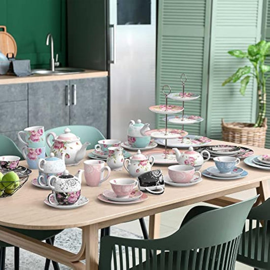 London Boutique Tea Cup and Saucer Set 1 Afternoon Tea Set New Bone China Vintage Flora Gift Box 200m (1 colour each)