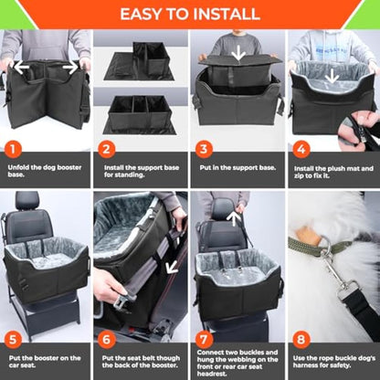 Babenest Dog Booster Car Seat, Extra Stable Pet Booster for Small to Medium-Sized Dogs Cats with Safety Leash, Washable Puppy Travel Car Seat Protector with Storage Pocket for Back Front Seat(M Black）