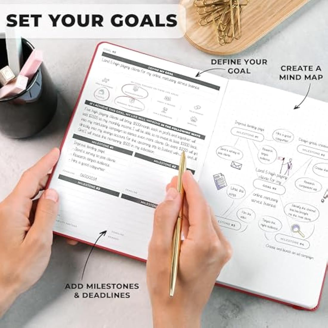 Clever Fox Ultimate Achiever’s Goal Planner - Focus & Productivity 90 Day Journal. Daily Weekly Monthly Planner Organizer & Hourly Schedule Notebook - Undated, Hardcover, A5 Size, Ruby Red
