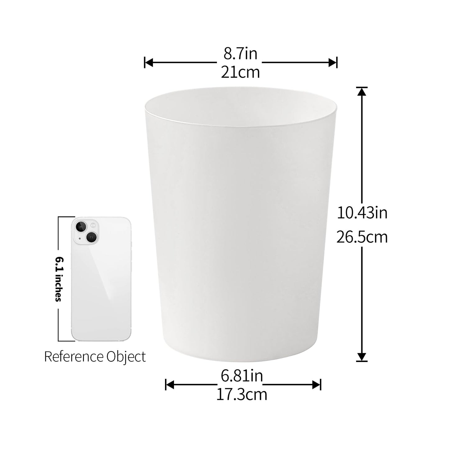 Cetomo 7.2L*3 Plastic Waste Paper Bin, Trash Can, Small Bins, Bedroom Bin, Round Waste Basket for Kitchen Rooms, Nesting, Matte, Frosted, Minimalist