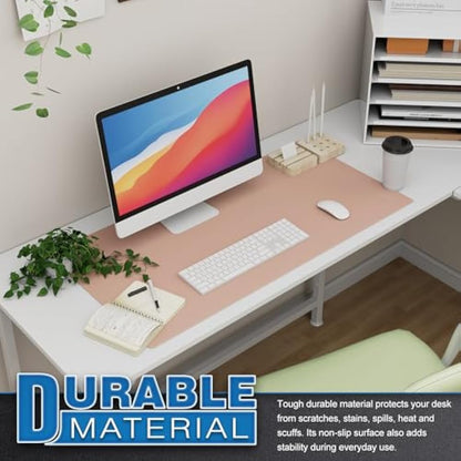 K KNODEL Large Office Leather Desk Mat, Mouse and Keyboard Pad, Computer and Laptop Mat, Desktop Protector and Cover, Writing Pad and Blotter (80x40cm, Pink)