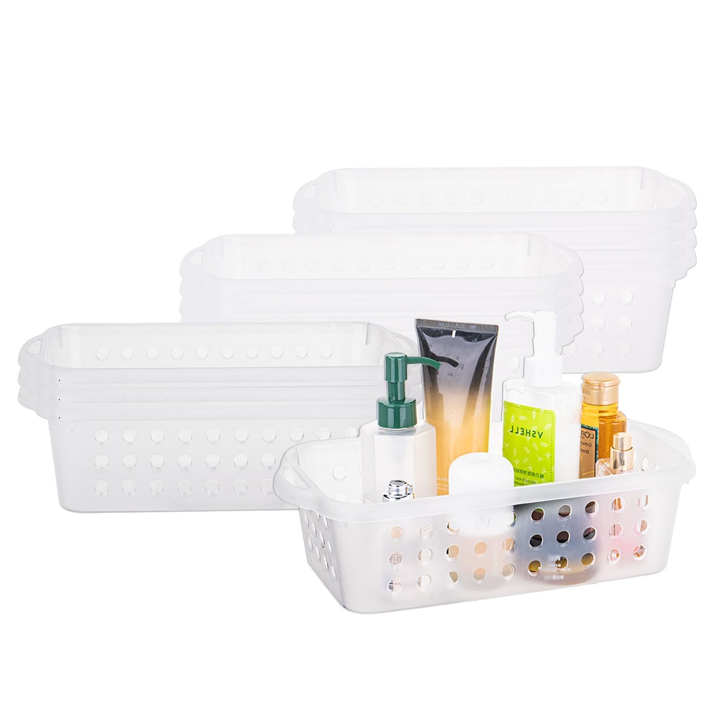 Cetomo Plastic Storage Baskets with Handle, Storage Boxes, Shelf Basket Organizer with Hole, Open Top Storage Bin for Shelves Home Kitchen Office