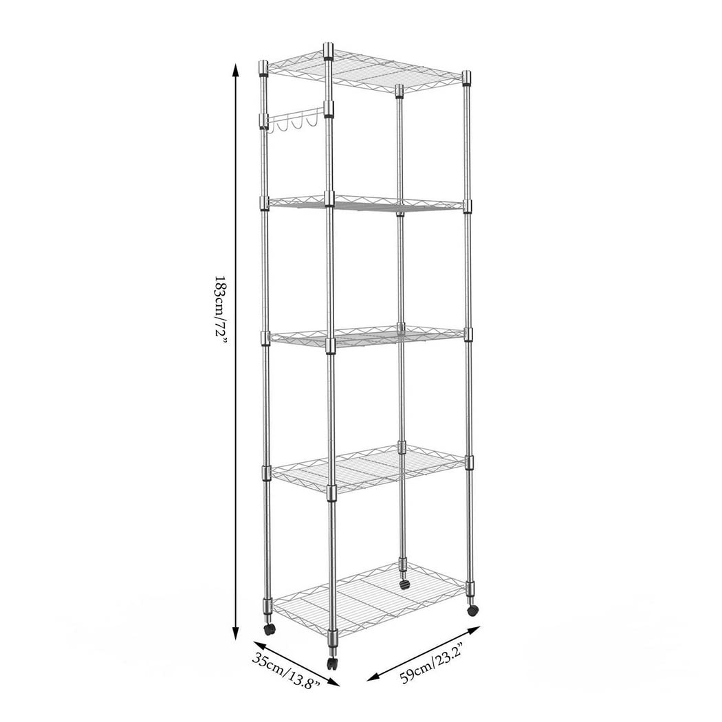 Himimi 5 Tier Wire Shelving Unit on Wheels, Kitchen Storage Unit, Adjustable Height Display Rack for Home&Kitchen 23.2 x 13.8 x 72 inch (L x W x H)
