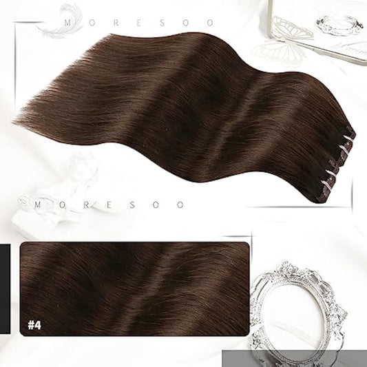 Moresoo Clip in Hair Extensions Real Human Hair 14 inch Dark Brown Hair Extensions Clip in Real Human Hair Short Bob for Women Adding Volume Natural Look Daily Use 5 Pieces/80G #4