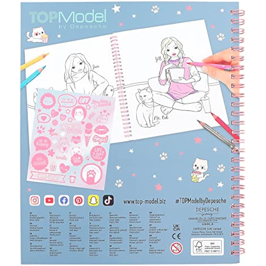 Depesche TOPModel Cutie Star 12434 Colouring Book Set with 40 Pages for Designing Fashion Outfits and a Sticker Sheet