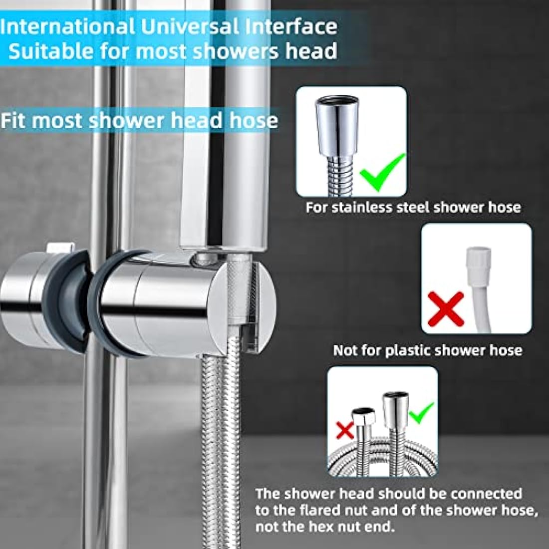 Shower Head Holders, BBLIKE Hand Shower Bracket Replacement 16-19MM Adjustable Replacement Shower Holder Chrome Plated Shower Bracket (16-19mm), Grey