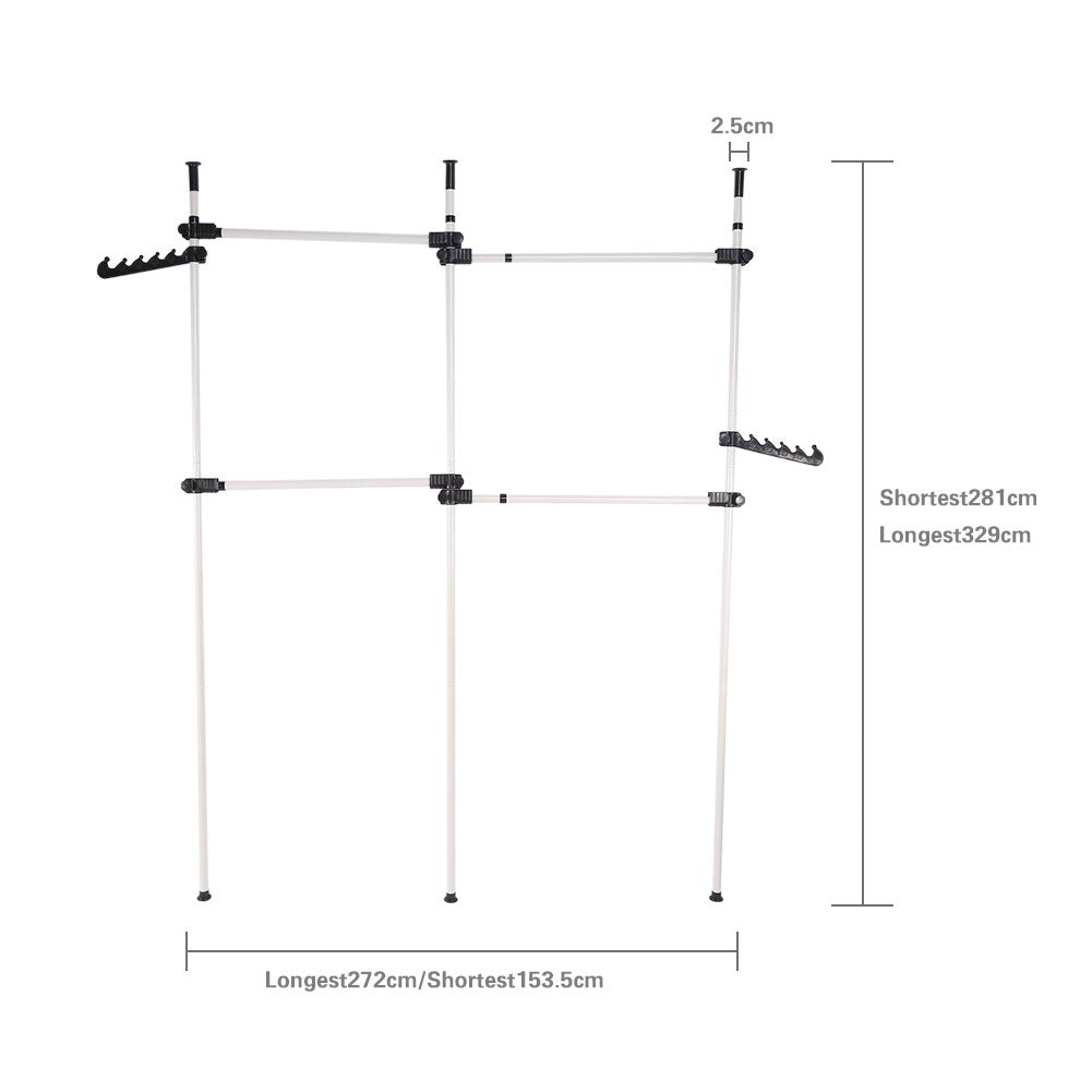 Heavy Duty Clothes Rack, Telescopic Coat Hanger Wardrobe Organiser, Hanging Rail, Garment Rack, Stainless Steel Poles and Bars