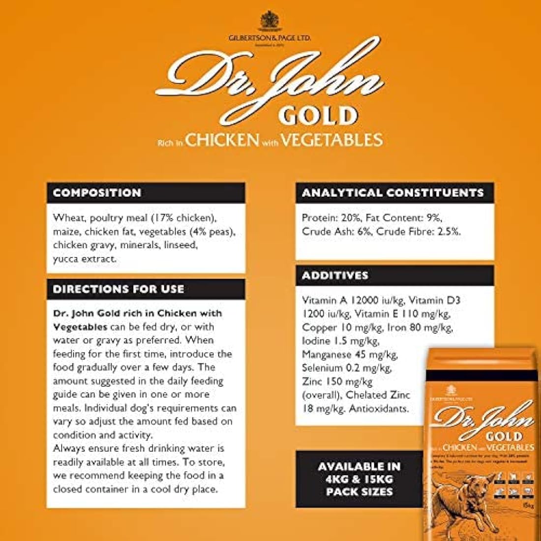 Dr John Gold Complete Dry Dog Food, Chicken with Vegetables, 15 kg