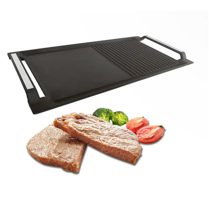 COVERCOOK Griddle Pan, Cast Iron Grill Pan, Rectangular Grill, 2 Handles,Griddle with Flat and Ridged Surface for Induction Hob Open Fire Oven