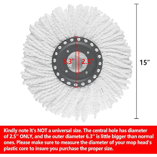 3 Pack Premium Replacement Mop Heads Refill for 360° Rotating Round Spin Magic Mop Microfibre, White