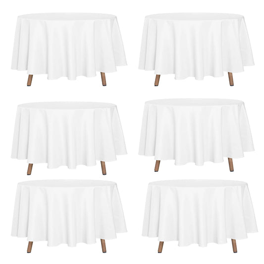 Kapwall 6 Pack White Round Table Cloth - 90Inch (228cm) Quality Tablecloth Table Cover for Wedding/Banquet/Restaurant/Party.
