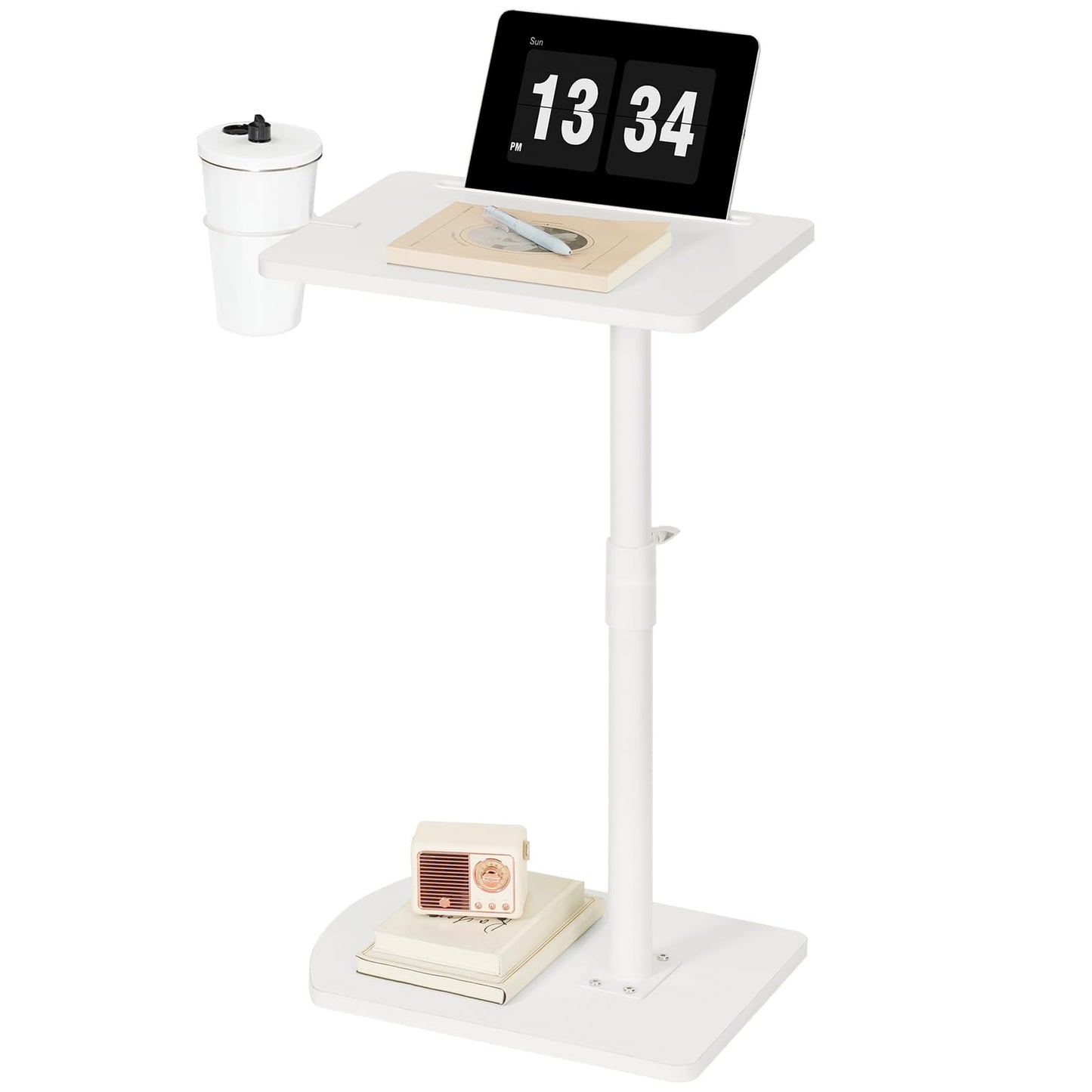 HOOBRO C Shaped Side Table, Height Adjustable Bedside Table, 360° Rotating Sofa Table Laptop Tables with Detachable Cup Holder and Tablet Slot
