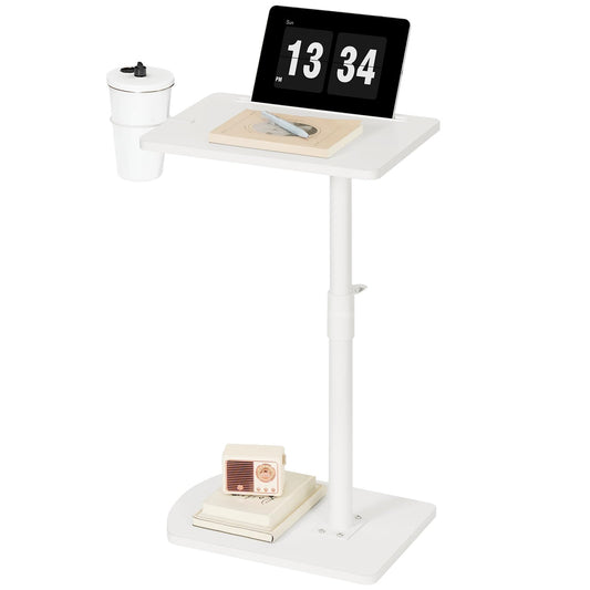 HOOBRO C Shaped Side Table, Height Adjustable Bedside Table, 360° Rotating Sofa Table Laptop Tables with Detachable Cup Holder and Tablet Slot