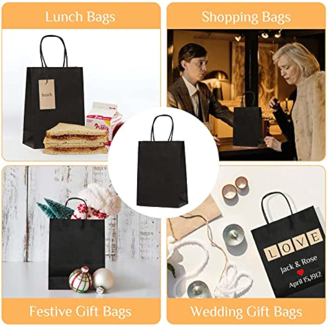 GIFTSAY Small Gift Bags with Handles Bulk 15X8X21cm 30pc Sturdy Paper Bags Black for Wedding Party Favor Bags, Grocery Shopping Bags, Retail Merchandise Bags Gift Sacks and Birthday Gift Bags