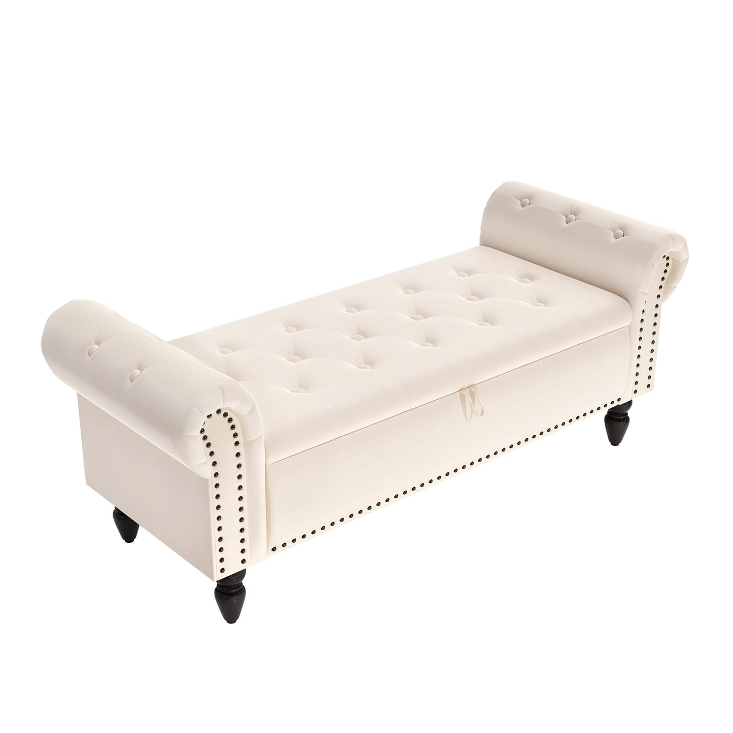Clevich Ottoman Storage Bench, Velvet End of Bed Storage Box with Lid, Sturdy Wood Legs Footrest, 168KG Load Capacity