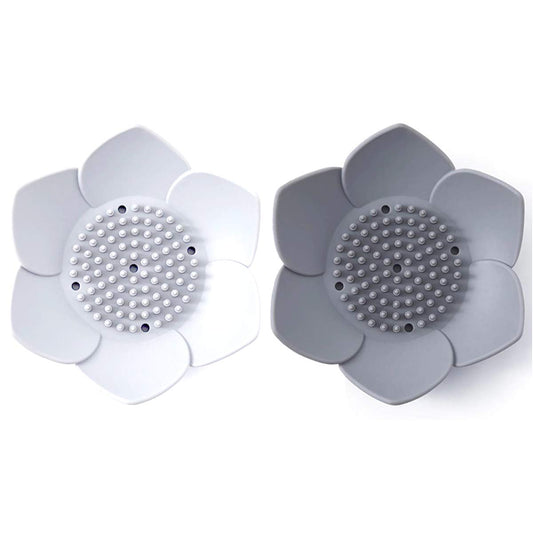 Okami Products Japanese Flower Silicone Soap Dish - Pack of 2 Soap Holder White & Grey