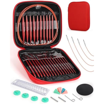 Aeelike Circular Knitting Needles, Interchangeable Circular Knitting Needles Set with Case & Accessories, 13 Pairs of Round Knitting Needles 3mm-10mm, Circular Knitting Kit for Beginners Adults