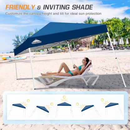 EAGLE PEAK 3m x 3m Slant Leg Pop-up Canopy Tent Instant Outdoor Canopy Easy Set-up Folding Shelter (Red)