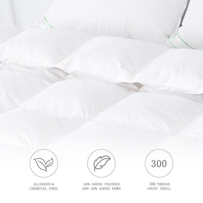 King Size 13.5 Tog - 50% White Goose Feather & 50% Down Duvet - 300T 100% Cotton Anti Dust Mite & Down Proof Fabric - Anti Allergen - Luxury Winter