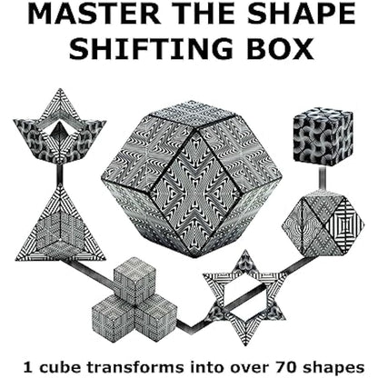 SHASHIBO Shape Shifting Box - Award-Winning, Patented Fidget Cube w/ 36 Rare Earth Magnets - Transforms Into Over 70 Shapes (Black & White)