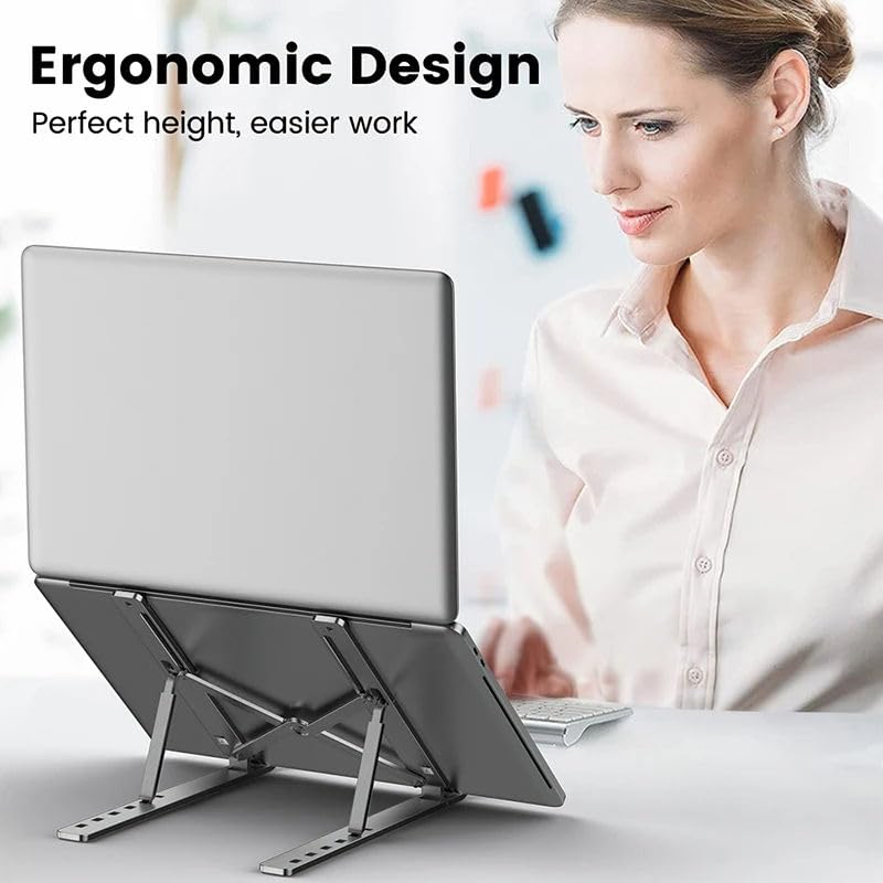 Loxford London Laptop Stand for Desk, Adjustable Laptop Riser Metal Foldable Lap Desk Portable Computer Holder