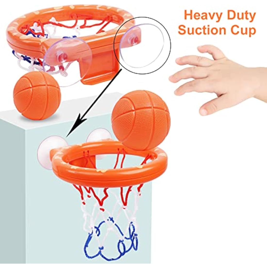 Vicloon Bath Basketball Hoop & Balls Set - 5 Balls Included, Bathtub Basketball Hoop with Strong Suction Cup, Fun Toddler Bath Toys