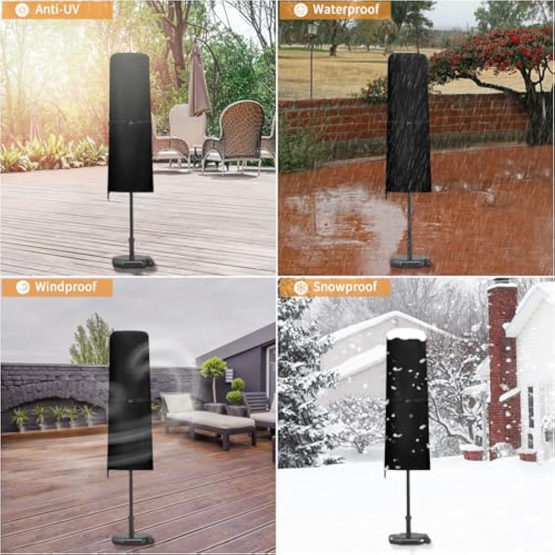 Dokon Double-Sided Parasol Covers Waterproof Double Parasol Cover Heavy Duty Oxford Fabric Anti-UV Garden Umbrella Covers Fit 4.6m Doubles Parasols, Outdoor Brolly Cover with Rod (160x50/62cm)