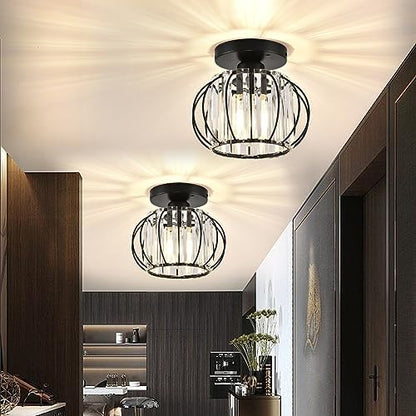 ZYDTRIP Crystals Ceiling Light Fixtures Chandelier, Small Semi Flush Mount Ceiling Light Fitting for Hallway Entrance Kitchen Bedroom Dining Rooms Living Rooms Bar (2 Pack Black)